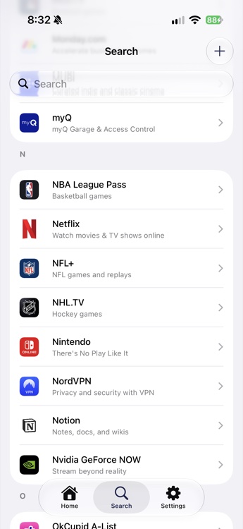 Luna browse screen for searching a catalog of subscription services